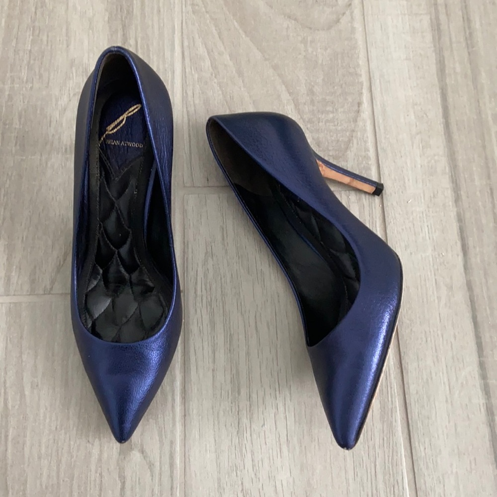 Brian Atwood metallic blue malika heels 6
